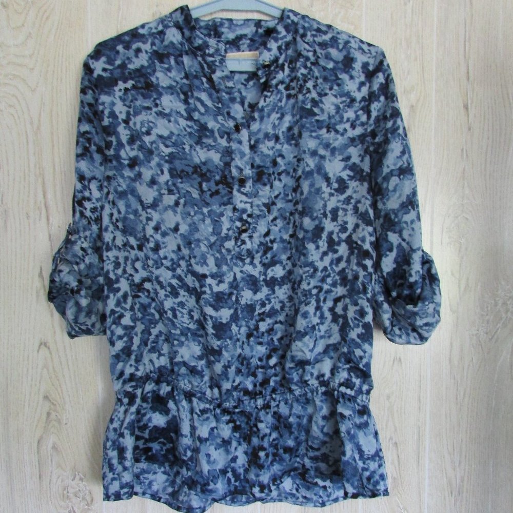 Michael Kors Blue Peplum Top Blouse Adjustable Sleeves